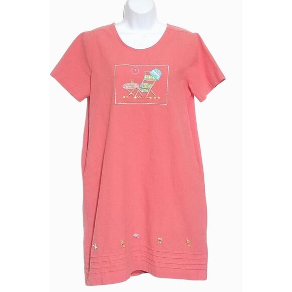 Jane Ashley Womens Dress S Beach Coral Peach Tropical Cotton Embroidered - Picture 1 of 10